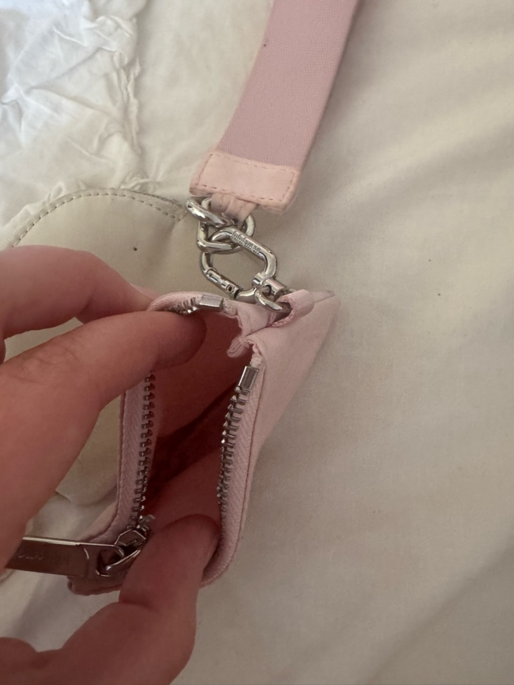 Lululemon Dual Pouch Wristlet Wallet Keychain - Pink and White Silver - Picture 10 of 10